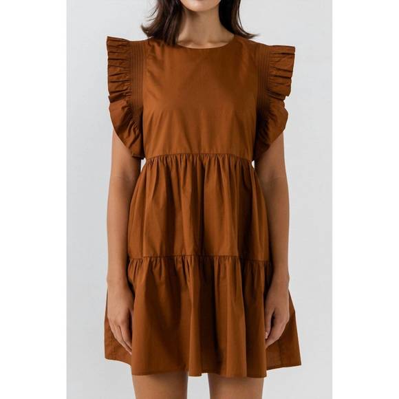 NEW 2.7 AUGUST APPAREL ruffled babydoll mini in brown - Picture 2 of 2